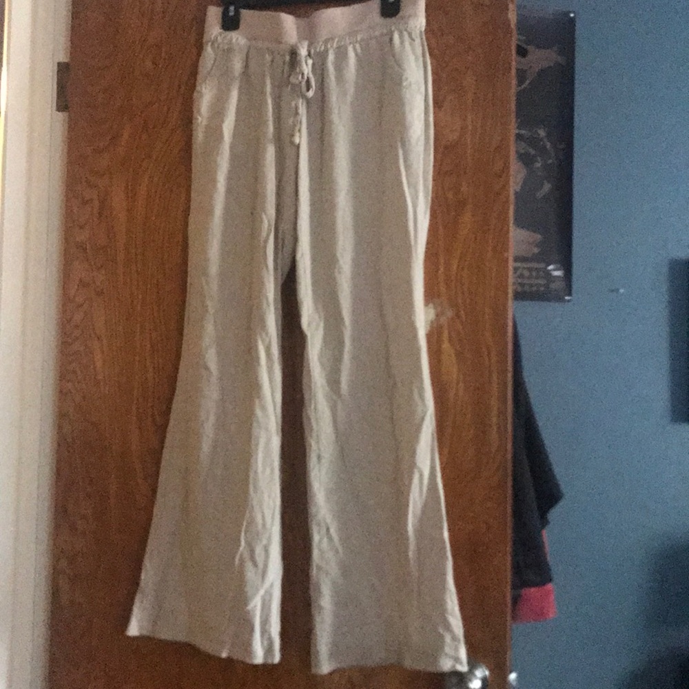 Flared khaki linen pants
